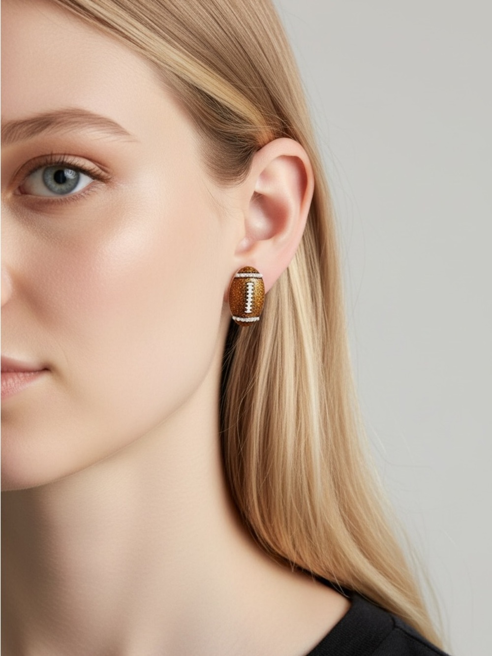 10/9 Brown Football-Shaped Crystal Stud Earrings - Women's Jewelry